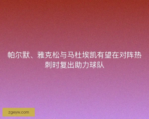 帕尔默、雅克松与马杜埃凯有望在对阵热刺时复出助力球队